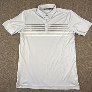 Travis Mathew Performance Polo with Stripes Light Blue Men's Medium Casual Golf